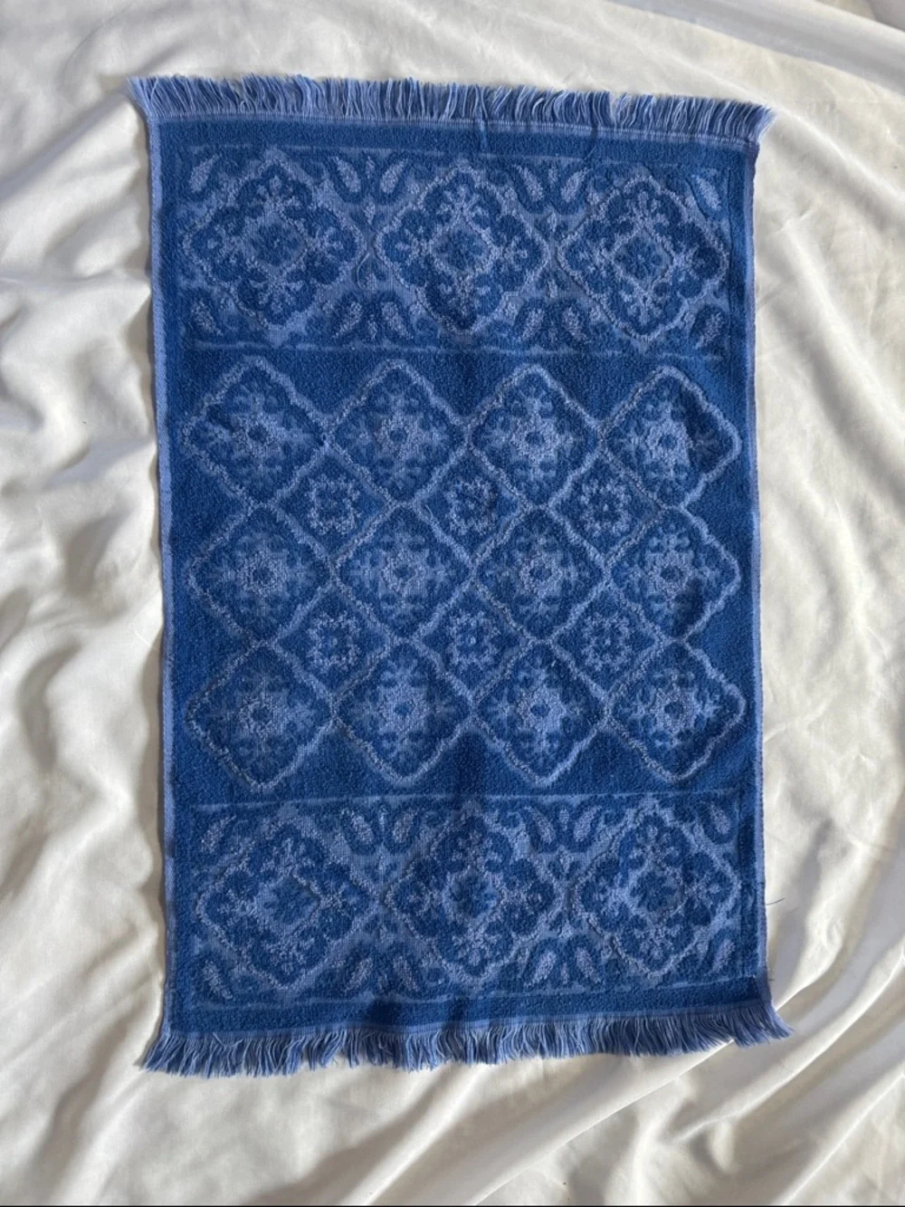 Vintage Fieldcrest Blue Patterned Fringe Hand Towel